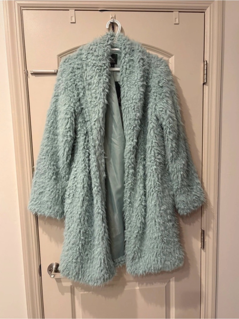 Wild Fable Faux Fur Open Front Coat in Light Aqua